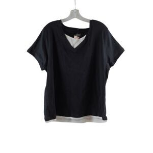 Style & Co Black White Trim Women's Casual Shirt Short Sleeve Pullover 2X 034